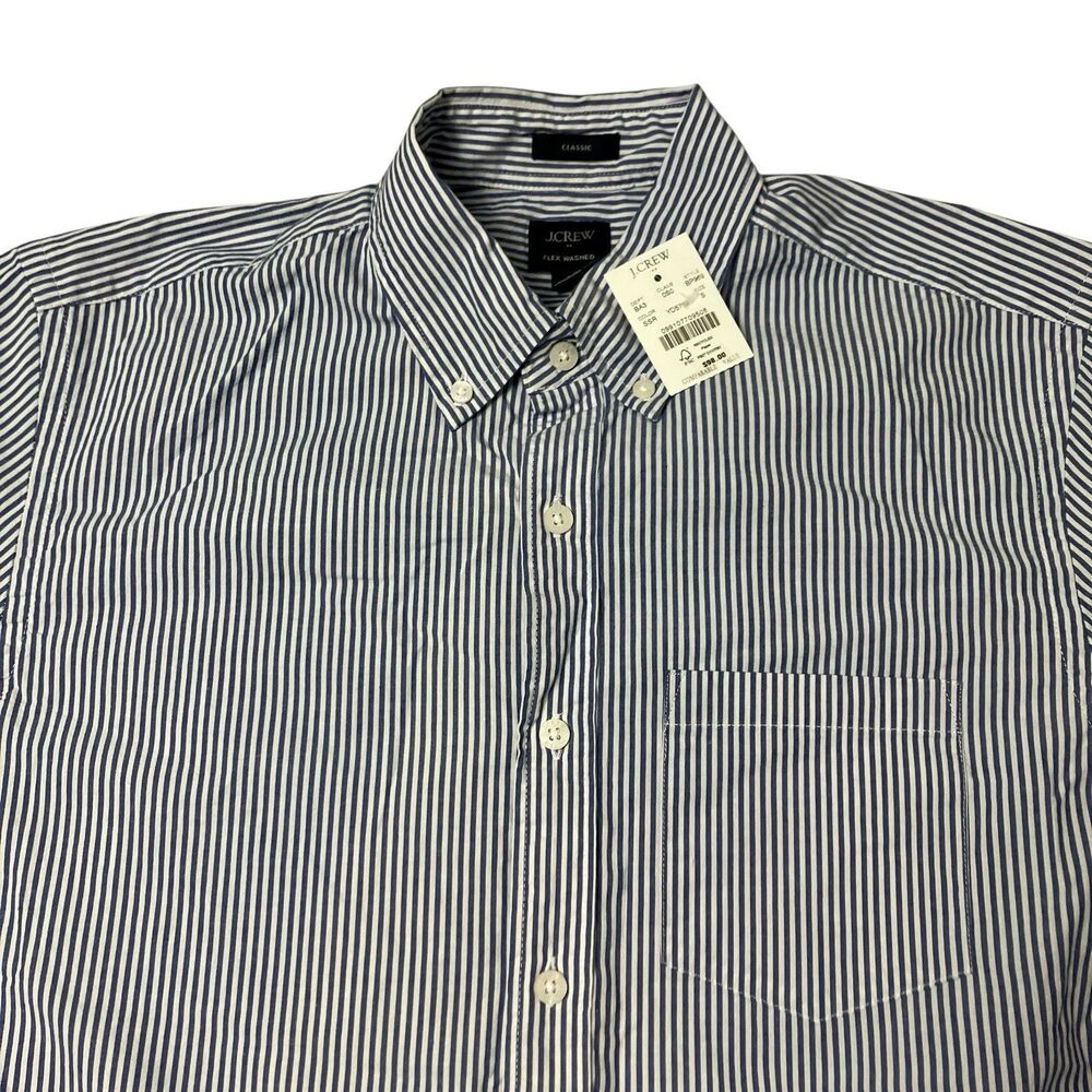 J Crew Button Down Shirt Mens S Blue Striped Cotton Flex Coastal Nautical BP969